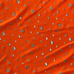 Orange Dance Poly Span Halogrm Fabric with Silver Rhinestones